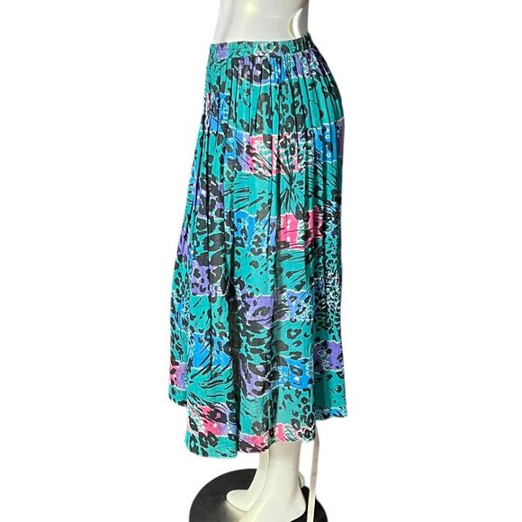 Styles To Go Small Cotton Pleated Maxi Skirt Jade Print Animal Pattern - Picture 3 of 7